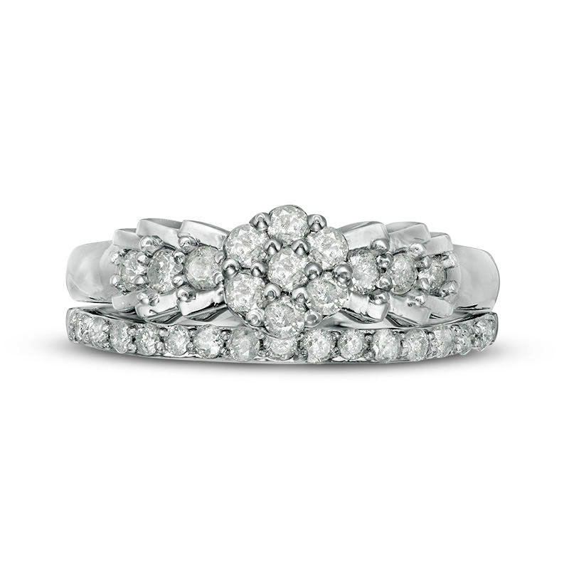 0.63 CT. T.W. Composite Natural Diamond Bridal Engagement Ring Set in Solid 10K White Gold