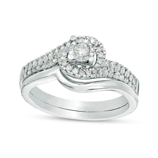 0.33 CT. T.W. Natural Diamond Bypass Swirl Bridal Engagement Ring Set in Solid 10K White Gold