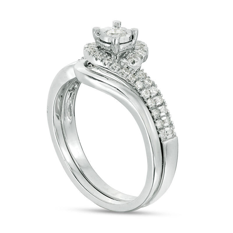 0.33 CT. T.W. Natural Diamond Bypass Swirl Bridal Engagement Ring Set in Solid 10K White Gold