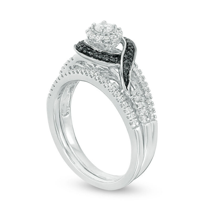 0.50 CT. T.W. Enhanced Black and White Natural Diamond Frame Bypass Swirl Bridal Engagement Ring Set in Solid 10K White Gold