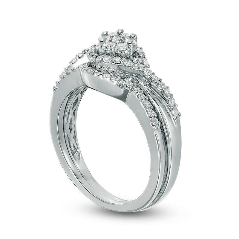 0.50 CT. T.W. Composite Natural Diamond Bypass Swirl Bridal Engagement Ring Set in Solid 10K White Gold