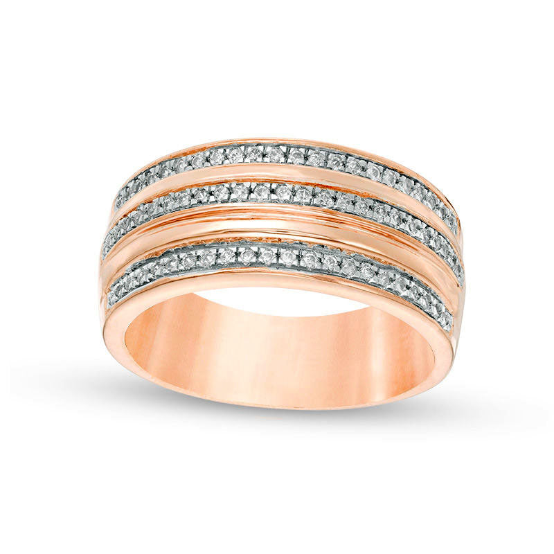 0.25 CT. T.W. Natural Diamond Three Row Band in Solid 10K Rose Gold