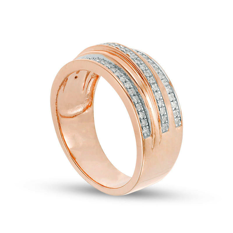 0.25 CT. T.W. Natural Diamond Three Row Band in Solid 10K Rose Gold