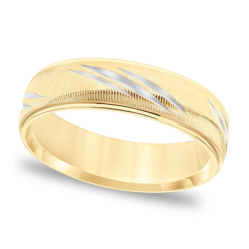 Men's 6.0mm Comfort-Fit Swiss-Cut Etched Wedding Band in Solid 14K Gold