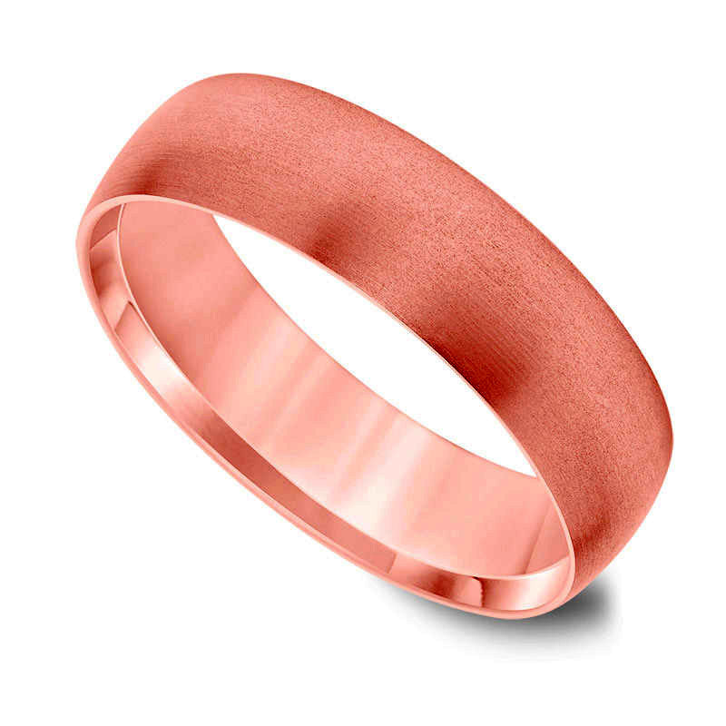 Men's 6.0mm Comfort-Fit Matte Wedding Band in Solid 14K Rose Gold