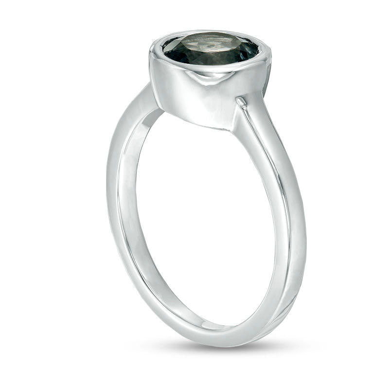 7.0mm Bezel-Set Lab-Created Grey Spinel Solitaire Ring in Sterling Silver