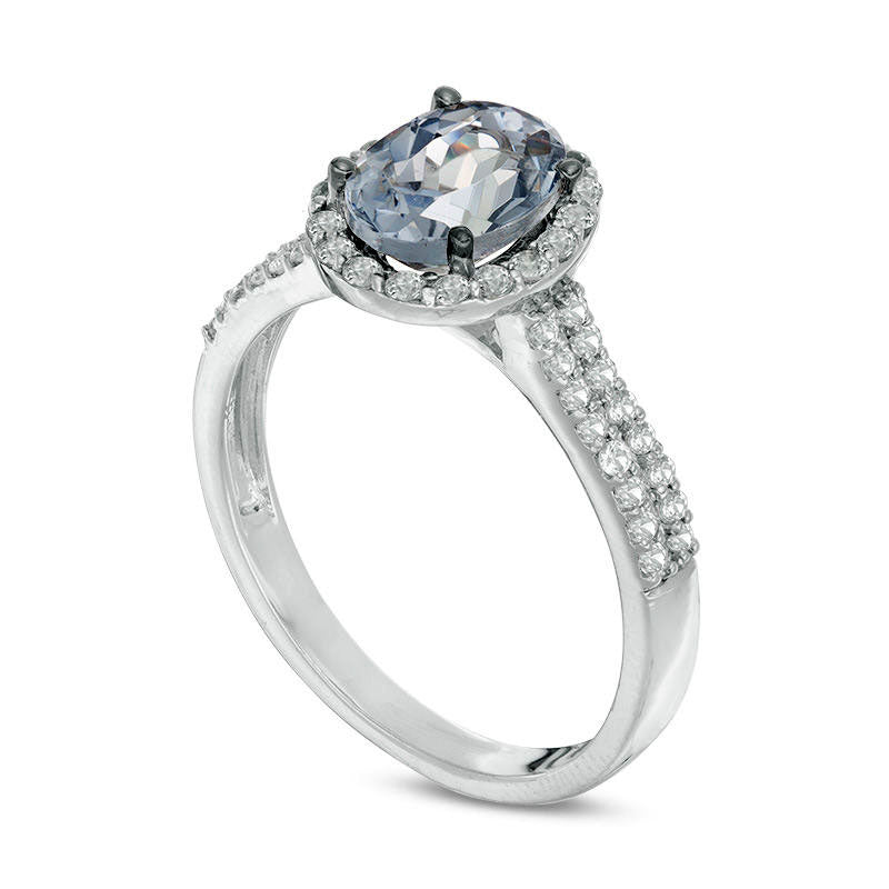 Oval Lab-Created Grey Spinel and White Sapphire Frame Double Row Ring in Sterling Silver