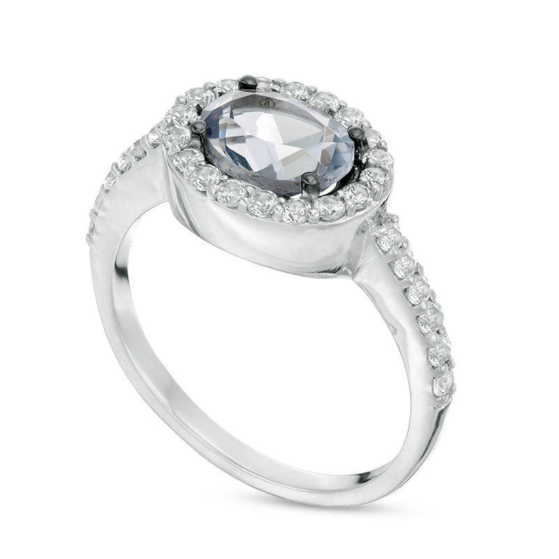 Sideways Oval Lab-Created Grey Spinel and White Sapphire Frame Ring in Sterling Silver