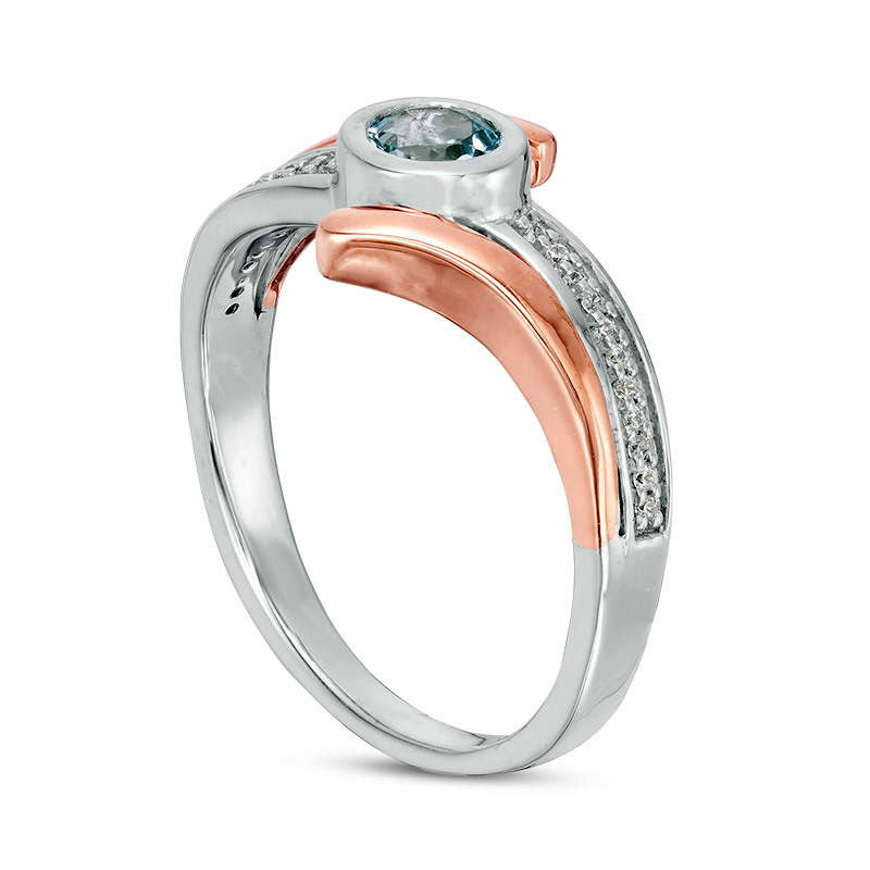 4.1mm Aquamarine and 0.07 CT. T.W. Natural Diamond Bypass Ring in Sterling Silver and Solid 10K Rose Gold