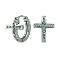 0.17 CT. T.W. Diamond Cross Hoop Earrings in Sterling Silver