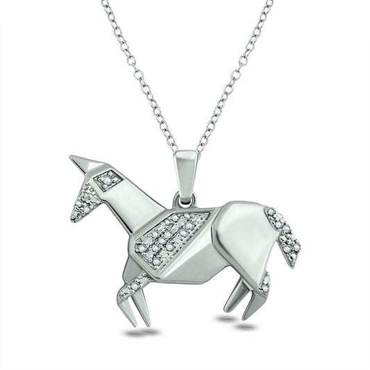 0.05 CT. T.W. Natural Diamond Origami Horse Pendant in Sterling Silver