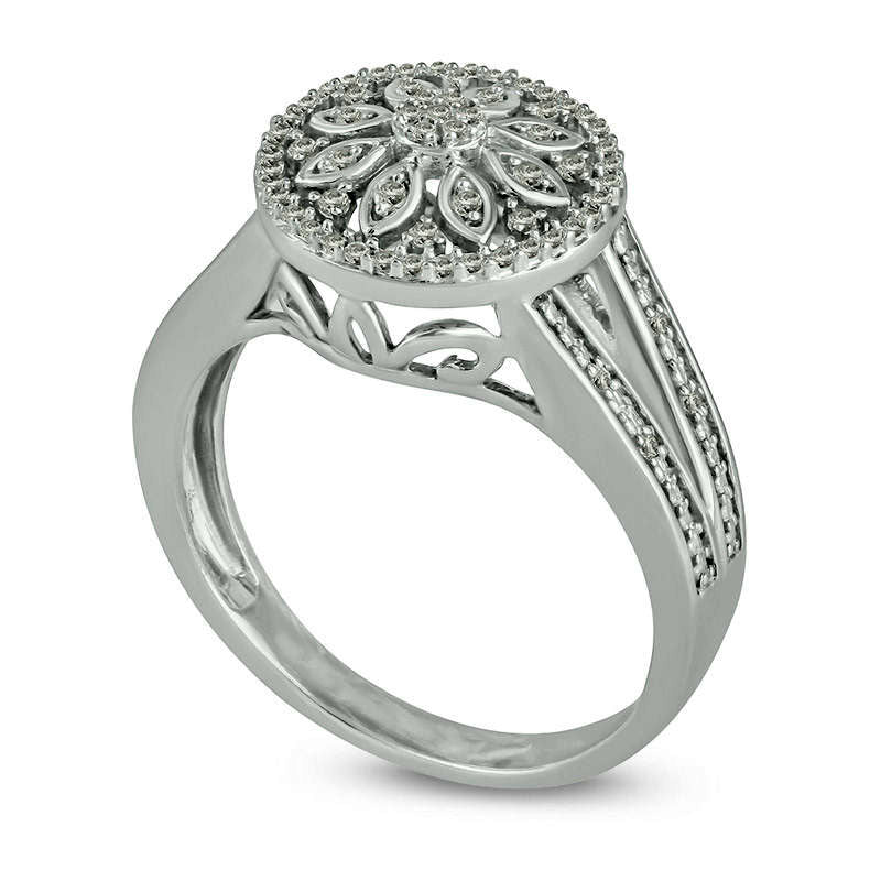 0.10 CT. T.W. Natural Diamond Flower Split Shank Ring in Sterling Silver