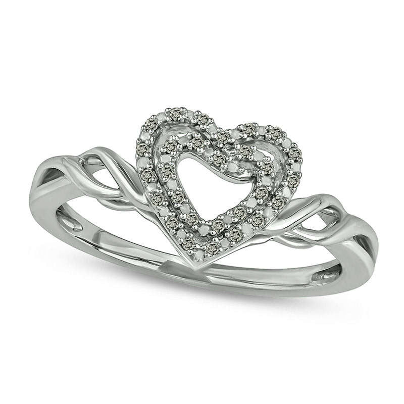 0.05 CT. T.W. Natural Diamond Double Heart Twist Ring in Sterling Silver