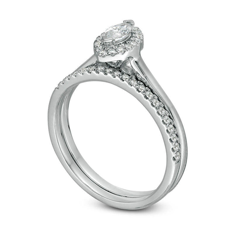 0.33 CT. T.W. Marquise Natural Diamond Frame Bridal Engagement Ring Set in Solid 14K White Gold