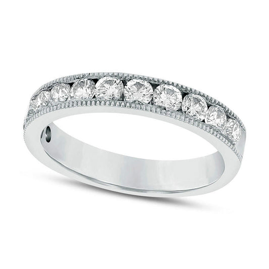 0.75 CT. T.W. Natural Diamond Eleven Stone Antique Vintage-Style Anniversary Band in Solid 18K White Gold (G/SI2)