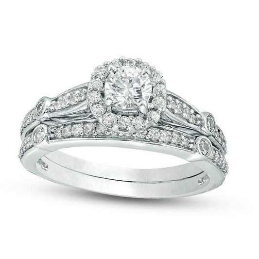 0.75 CT. T.W. Natural Diamond Frame Station Shank Bridal Engagement Ring Set in Solid 10K White Gold