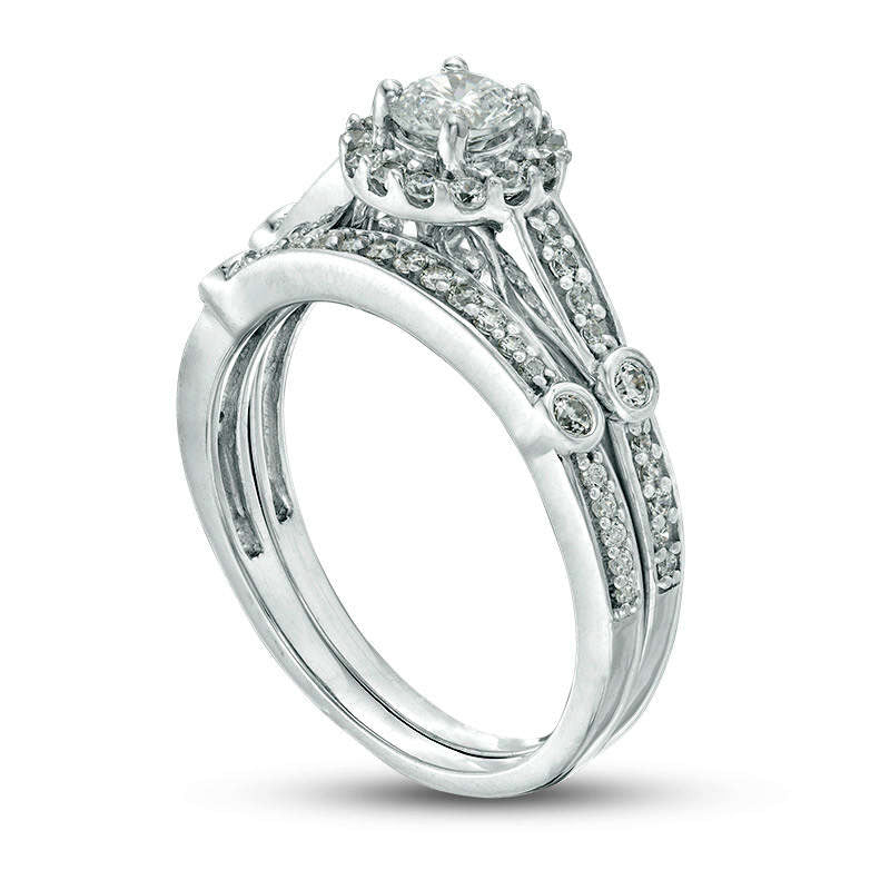 0.75 CT. T.W. Natural Diamond Frame Station Shank Bridal Engagement Ring Set in Solid 10K White Gold