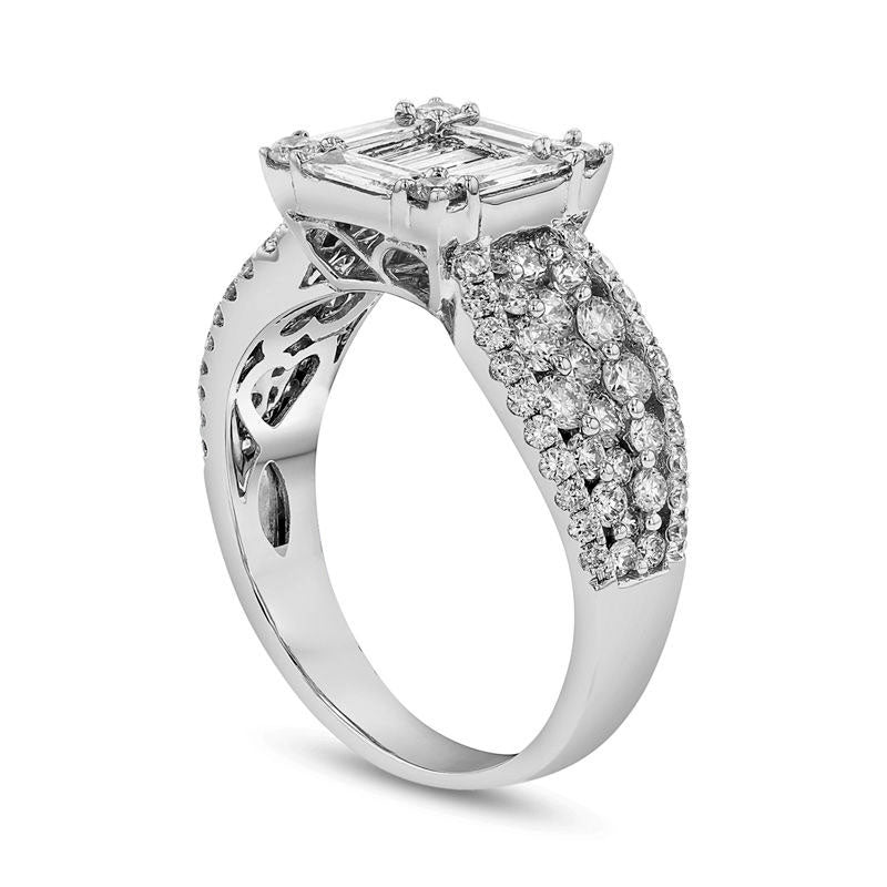 1.38 CT. T.W. Baguette Composite Natural Diamond Engagement Ring in Solid 18K White Gold (G/SI2)