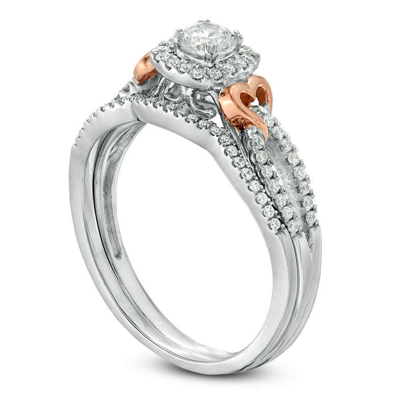 0.50 CT. T.W. Natural Diamond Frame Heart-Sides Bridal Engagement Ring Set in Solid 10K Two-Tone Gold