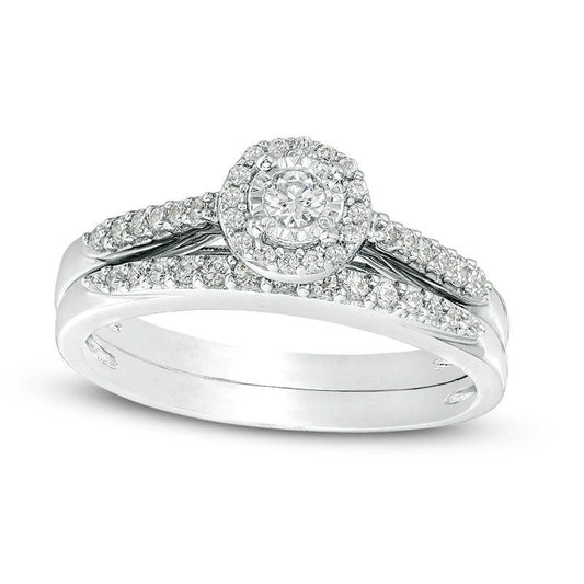 0.33 CT. T.W. Natural Diamond Frame Bridal Engagement Ring Set in Solid 10K White Gold