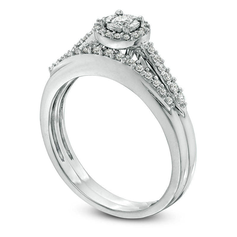 0.33 CT. T.W. Natural Diamond Frame Bridal Engagement Ring Set in Solid 10K White Gold