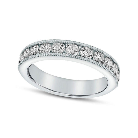 1.0 CT. T.W. Natural Diamond Antique Vintage-Style Wedding Band in Solid 18K White Gold (G/SI2)