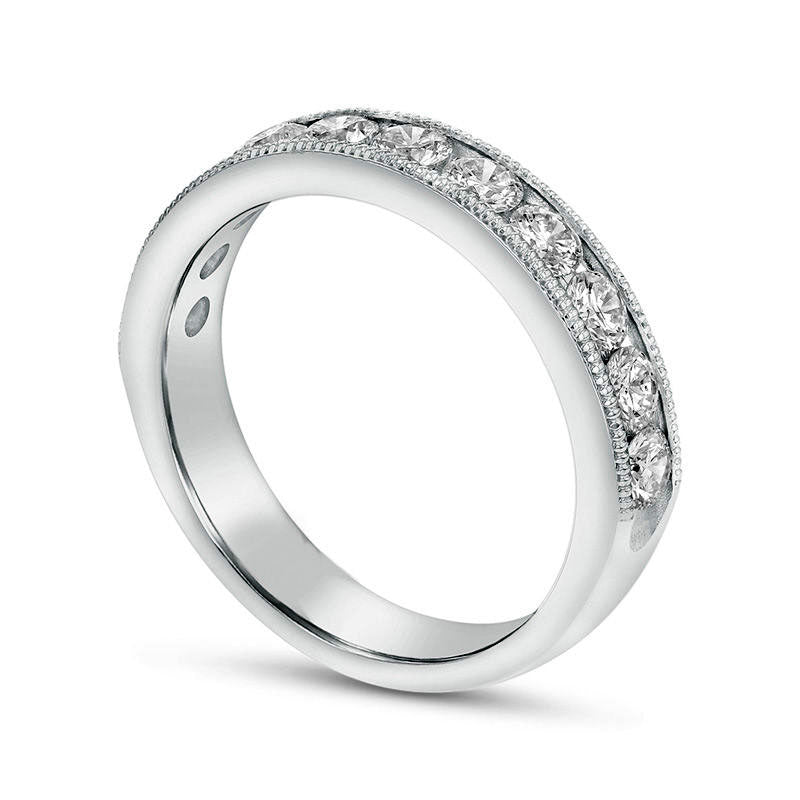 1.0 CT. T.W. Natural Diamond Antique Vintage-Style Wedding Band in Solid 18K White Gold (G/SI2)