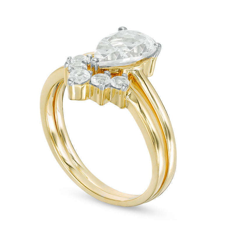 Pear-Shaped Lab-Created White Sapphire Bridal Engagement Ring Set in Sterling Silver with Solid 14K Gold Plate