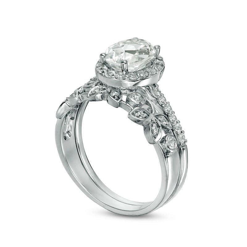 Oval Lab-Created White Sapphire Frame Vine Bridal Engagement Ring Set in Sterling Silver