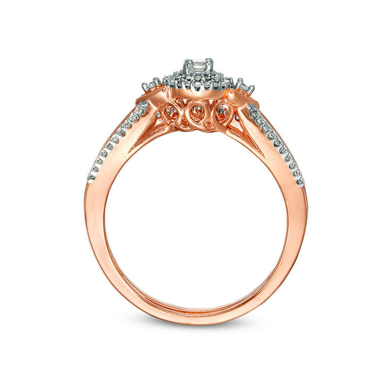 0.25 CT. T.W. Natural Diamond Double Frame V-Sides Bridal Engagement Ring Set in Solid 10K Rose Gold