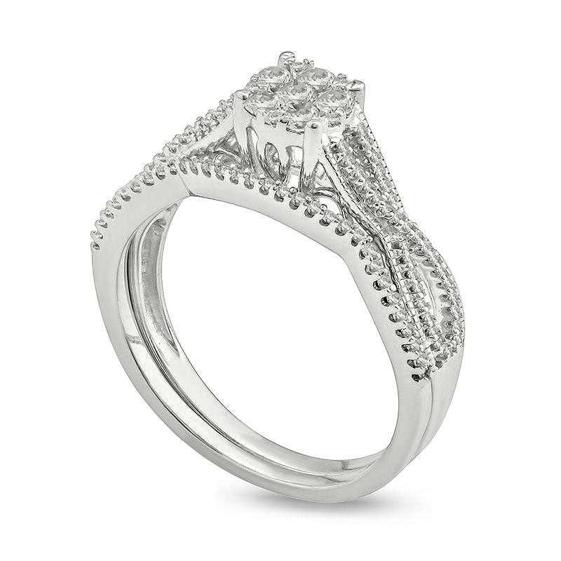 0.33 CT. T.W. Composite Natural Diamond Twist Antique Vintage-Inspired Bridal Engagement Ring Set in Sterling Silver