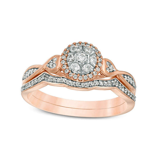 0.25 CT. T.W. Composite Natural Diamond Frame Heart-Sides Twist Bridal Engagement Ring Set in Solid 10K Rose Gold