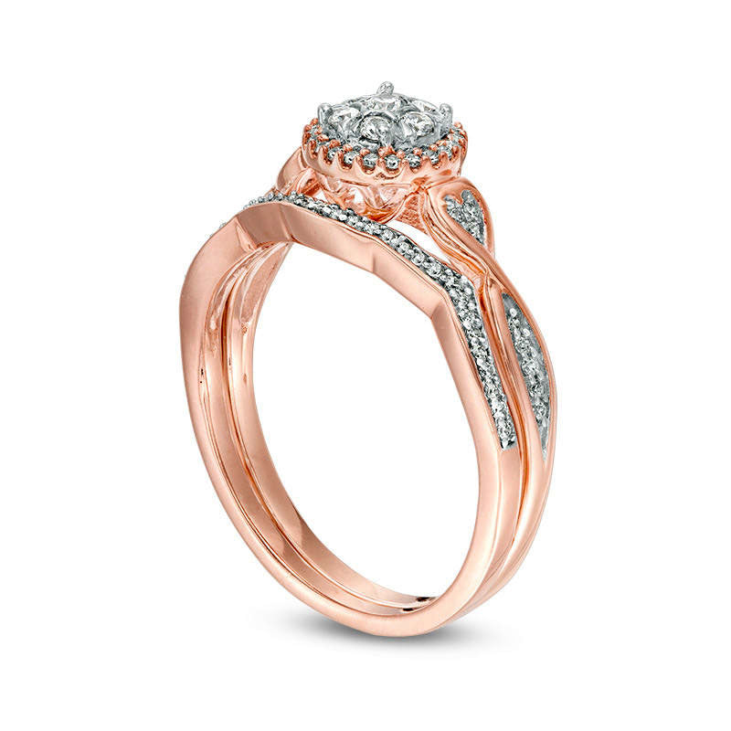 0.25 CT. T.W. Composite Natural Diamond Frame Heart-Sides Twist Bridal Engagement Ring Set in Solid 10K Rose Gold