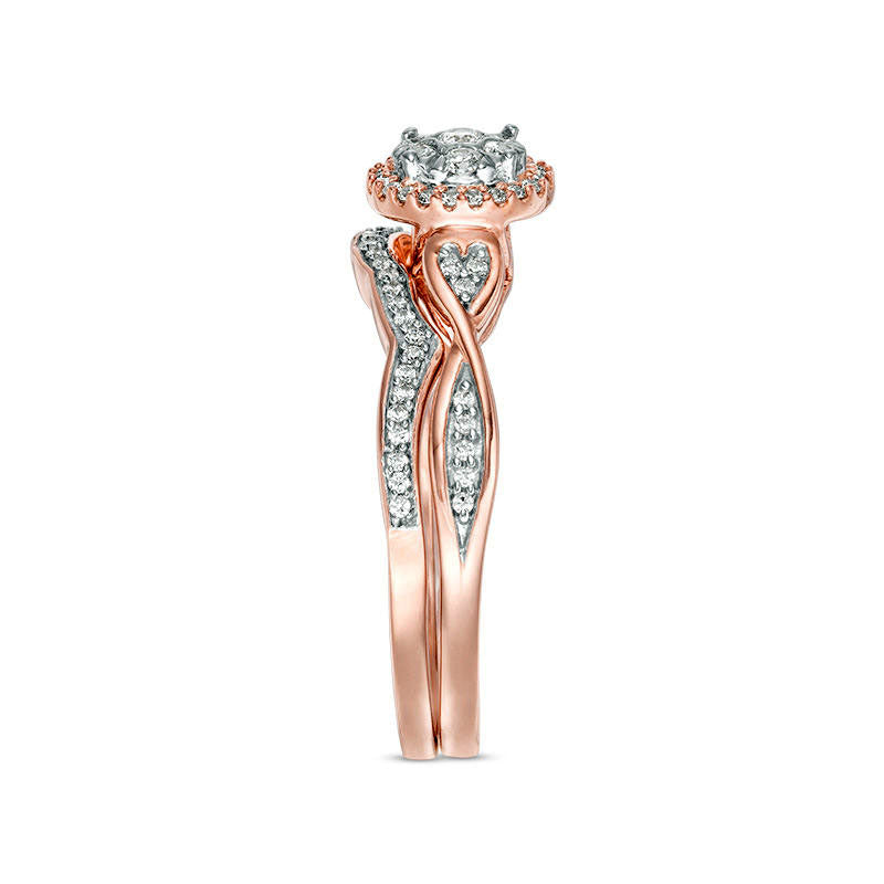 0.25 CT. T.W. Composite Natural Diamond Frame Heart-Sides Twist Bridal Engagement Ring Set in Solid 10K Rose Gold