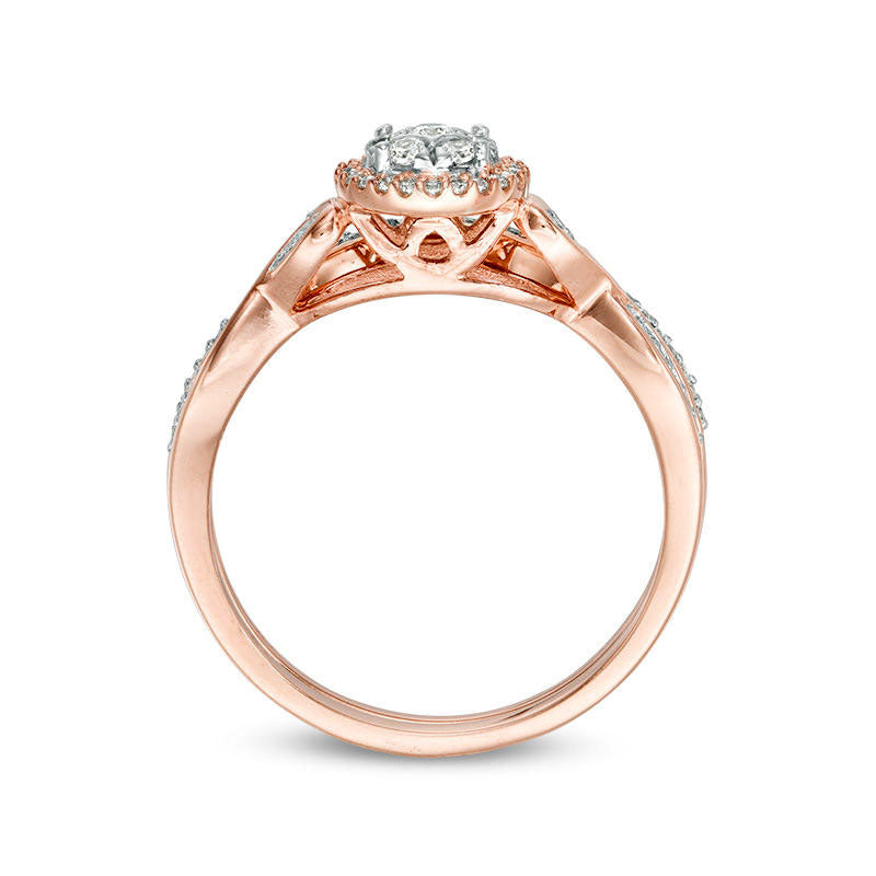 0.25 CT. T.W. Composite Natural Diamond Frame Heart-Sides Twist Bridal Engagement Ring Set in Solid 10K Rose Gold