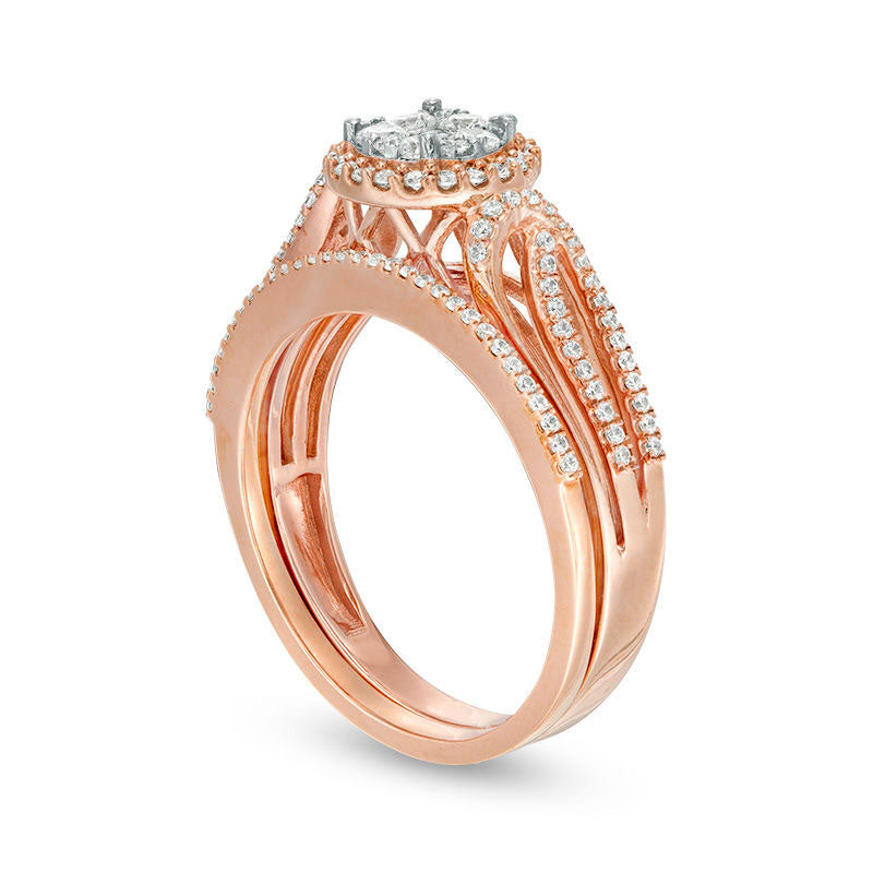 0.50 CT. T.W. Composite Natural Diamond Frame Loop Bypass Bridal Engagement Ring Set in Solid 10K Rose Gold