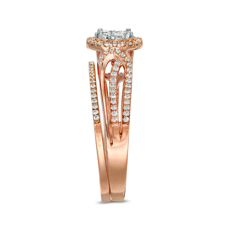 0.50 CT. T.W. Composite Natural Diamond Frame Loop Bypass Bridal Engagement Ring Set in Solid 10K Rose Gold