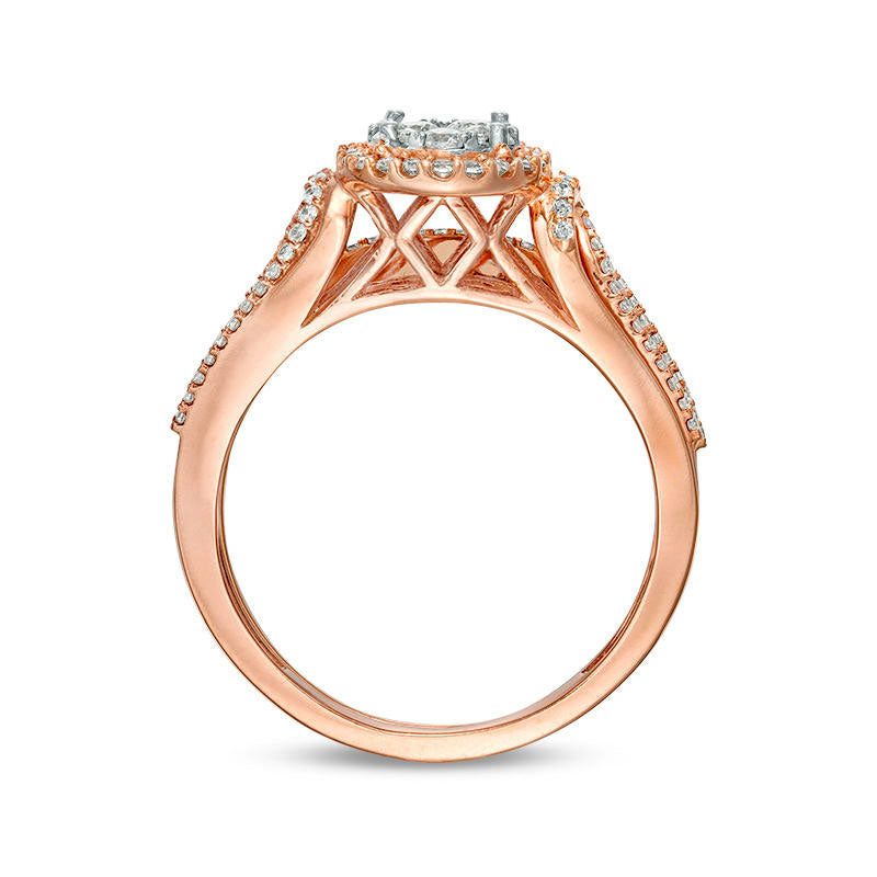 0.50 CT. T.W. Composite Natural Diamond Frame Loop Bypass Bridal Engagement Ring Set in Solid 10K Rose Gold