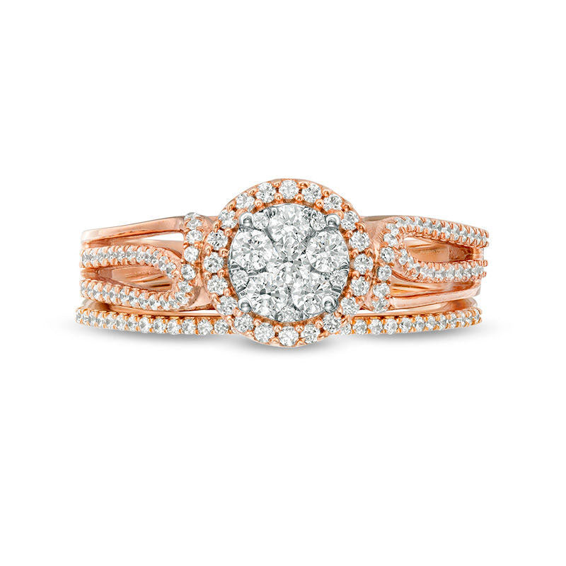 0.50 CT. T.W. Composite Natural Diamond Frame Loop Bypass Bridal Engagement Ring Set in Solid 10K Rose Gold