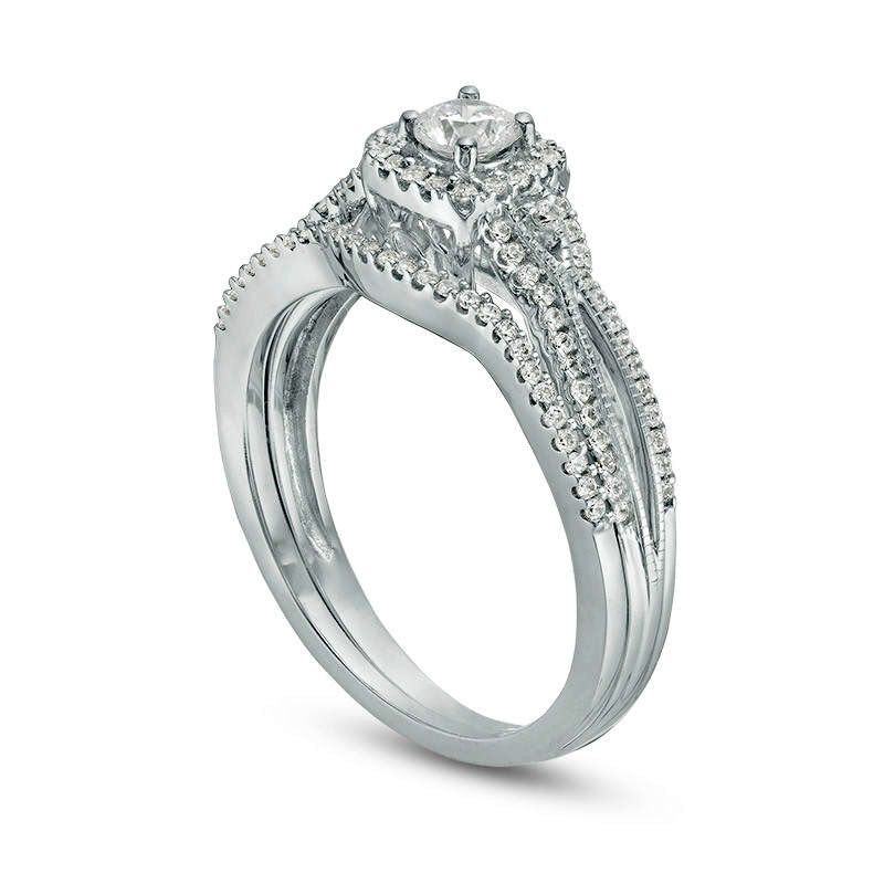 0.50 CT. T.W. Natural Diamond Square Frame Antique Vintage-Style Bridal Engagement Ring Set in Solid 10K White Gold