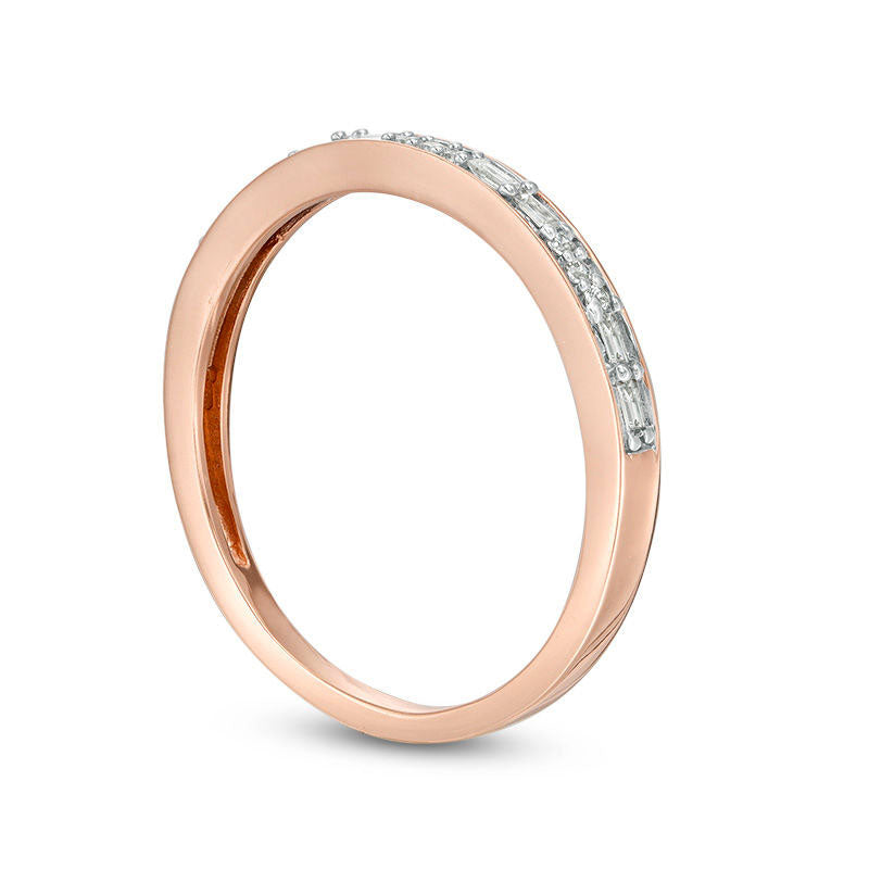 0.13 CT. T.W. Baguette and Round Natural Diamond Two Stone Alternating Stackable Band in Solid 10K Rose Gold