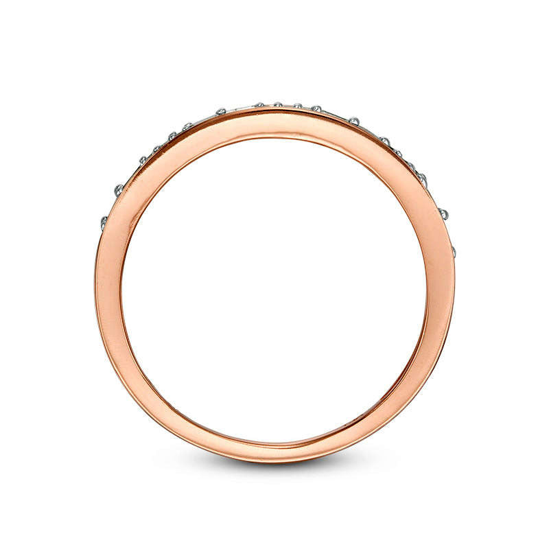 0.13 CT. T.W. Baguette and Round Natural Diamond Two Stone Alternating Stackable Band in Solid 10K Rose Gold