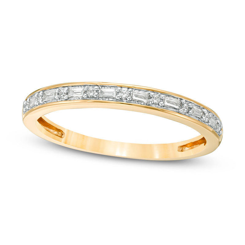 0.13 CT. T.W. Baguette and Round Natural Diamond Alternating Stackable Band in Solid 10K Yellow Gold