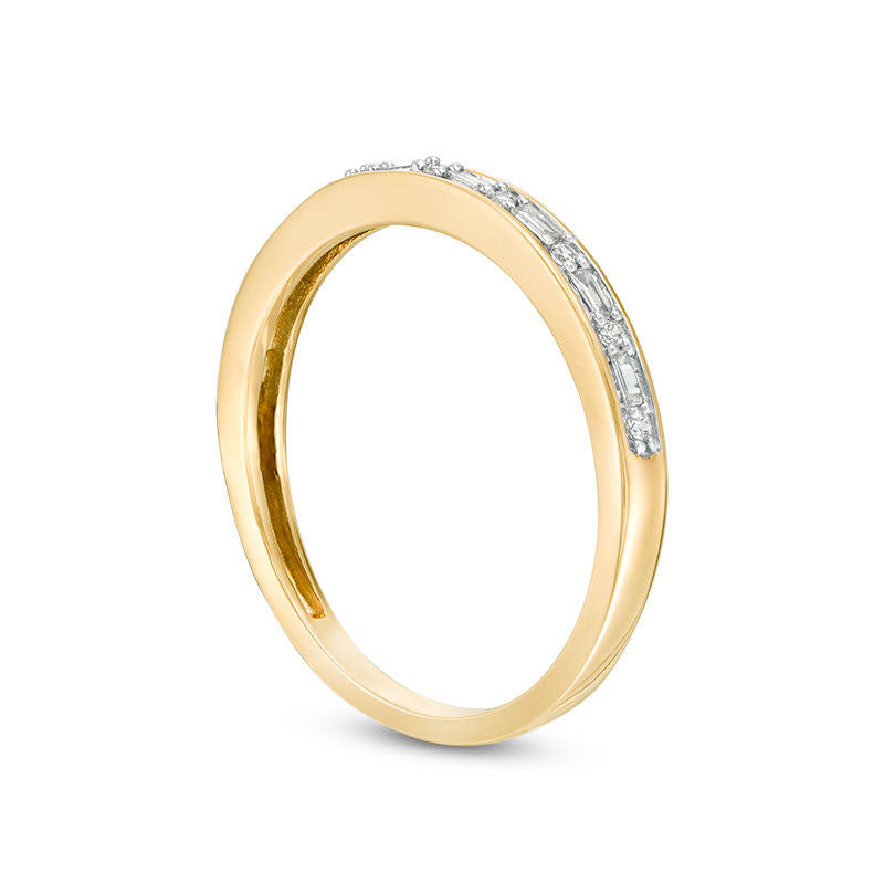 0.13 CT. T.W. Baguette and Round Natural Diamond Alternating Stackable Band in Solid 10K Yellow Gold