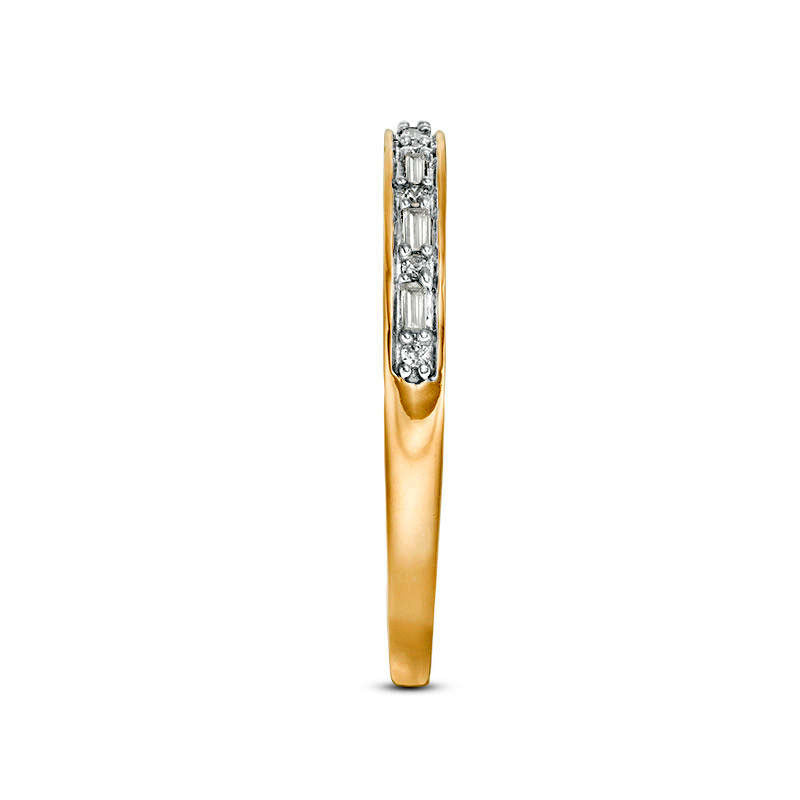 0.13 CT. T.W. Baguette and Round Natural Diamond Alternating Stackable Band in Solid 10K Yellow Gold