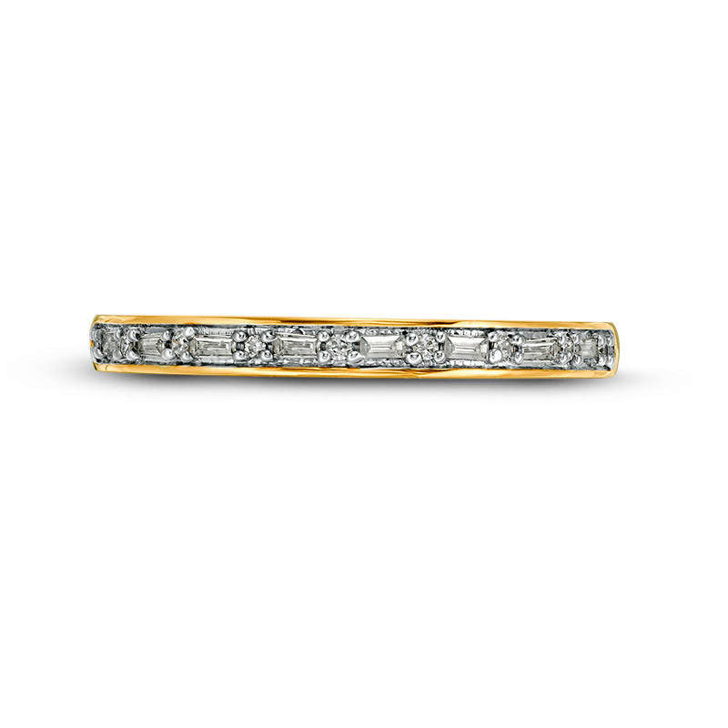 0.13 CT. T.W. Baguette and Round Natural Diamond Alternating Stackable Band in Solid 10K Yellow Gold