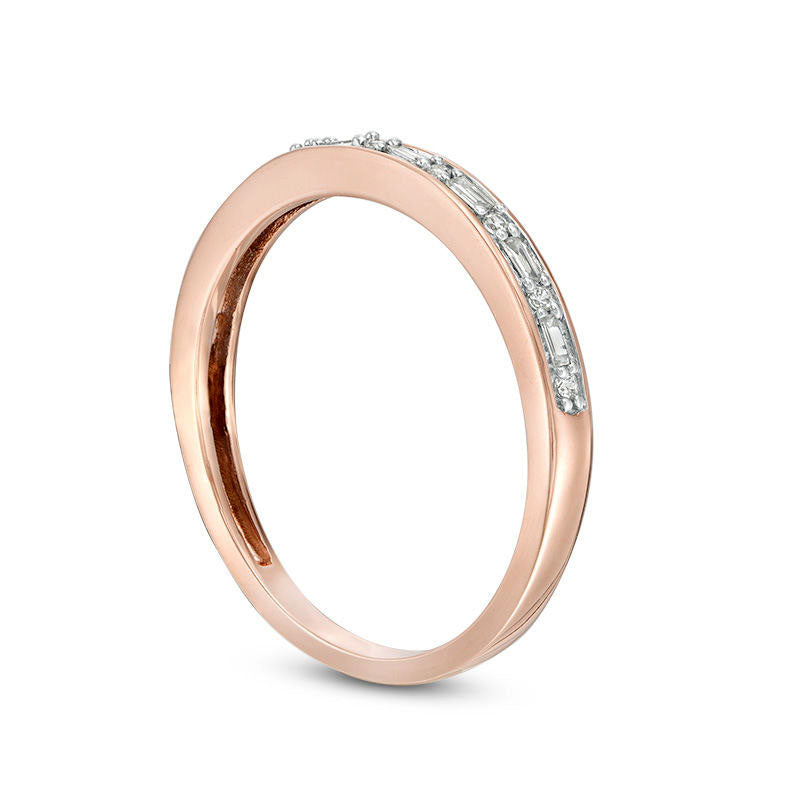 0.13 CT. T.W. Baguette and Round Natural Diamond Alternating Stackable Band in Solid 10K Rose Gold