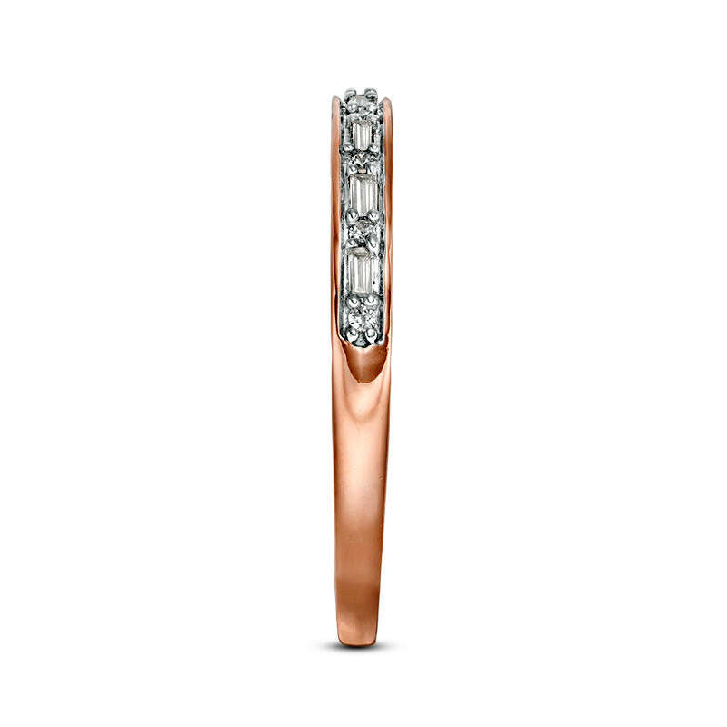 0.13 CT. T.W. Baguette and Round Natural Diamond Alternating Stackable Band in Solid 10K Rose Gold