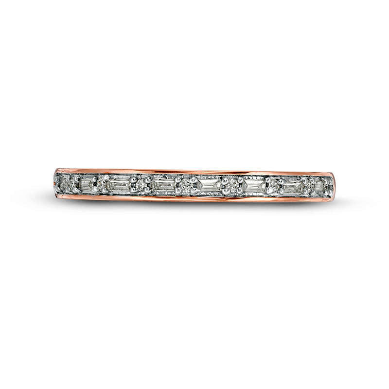 0.13 CT. T.W. Baguette and Round Natural Diamond Alternating Stackable Band in Solid 10K Rose Gold