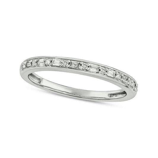 0.13 CT. T.W. Baguette and Round Natural Diamond Alternating Stackable Band in Solid 10K White Gold